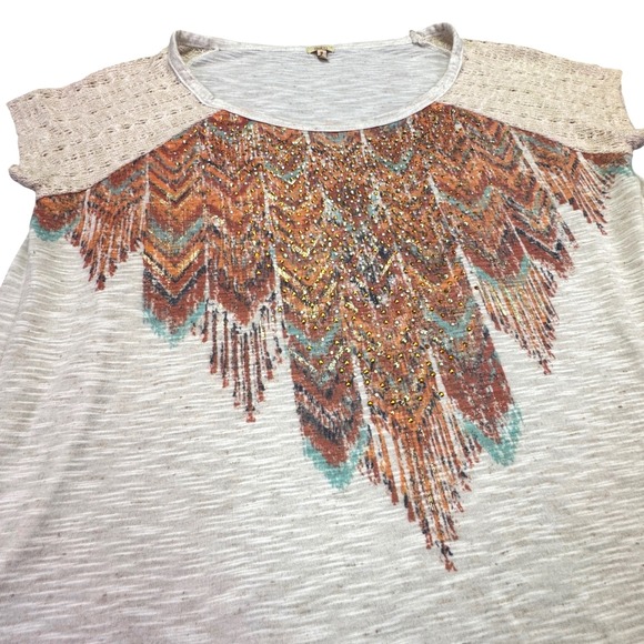 Reba Tops - Reba Shirt Women's Medium Western Country Star Lace Feathers Rhinestones Cream